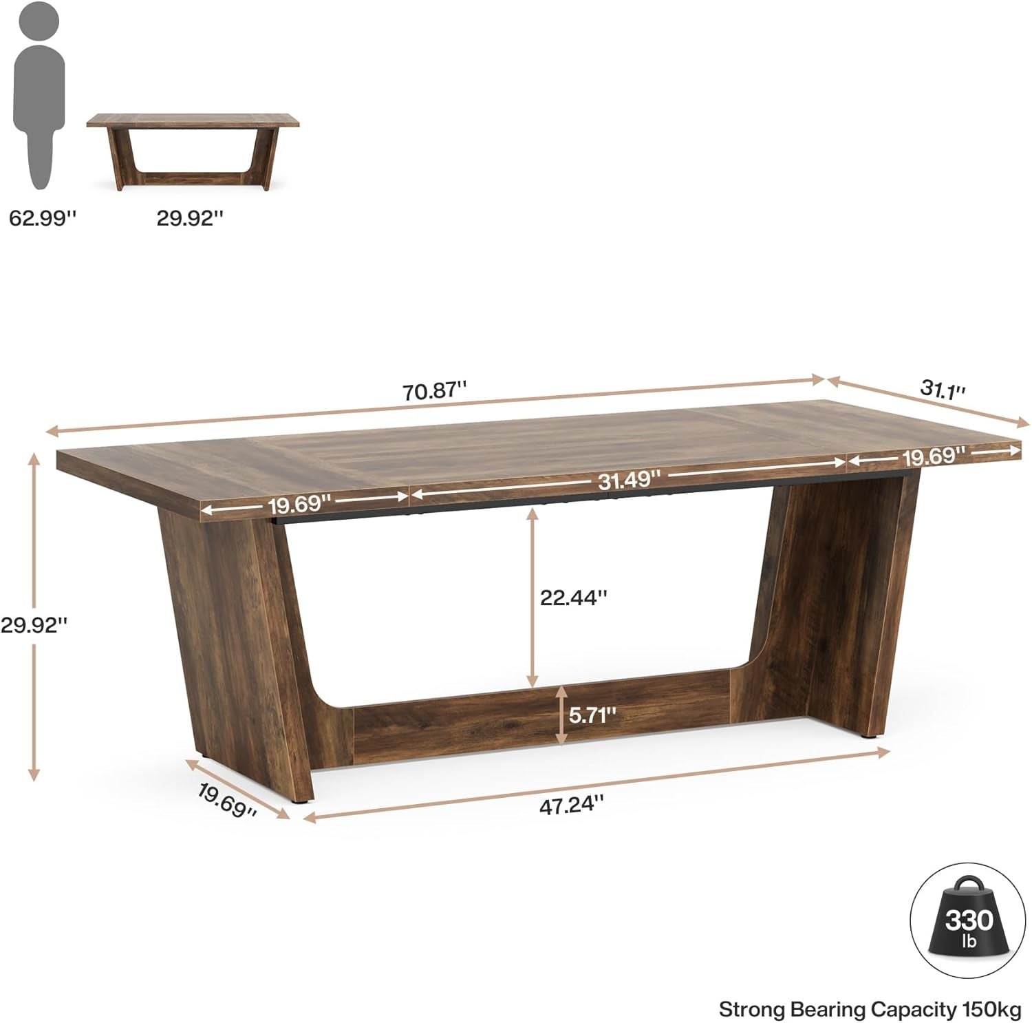 71 Inch Brown Executive Wood Computer Desk-2