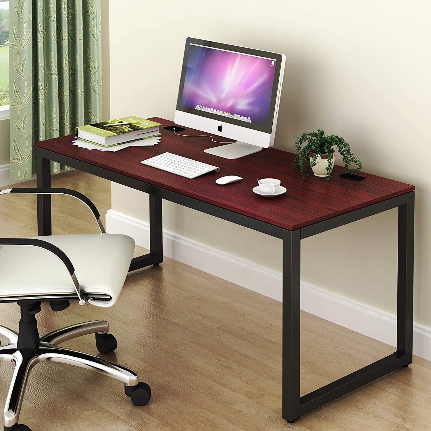 55-Inch Commercial-Grade Office Computer Desk, Cherry-1