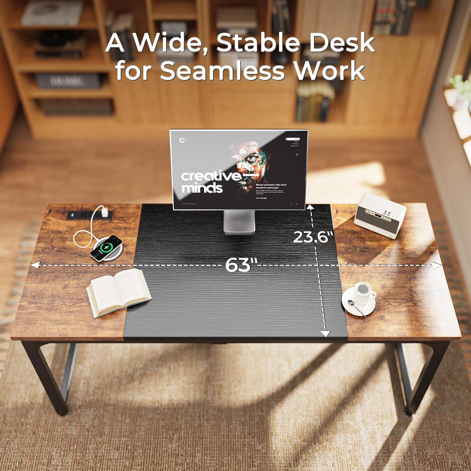 63 Inch Computer Desk With Power Outlets And USB-4