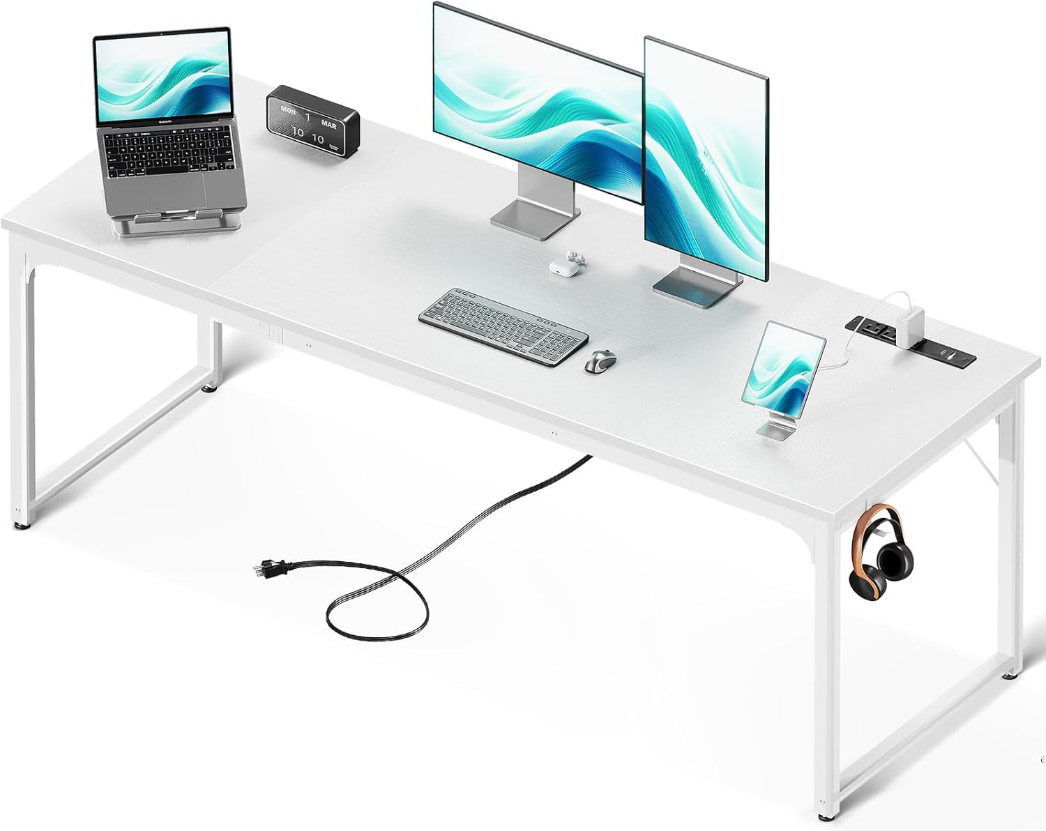 71" White Computer Desk with USB Ports-1