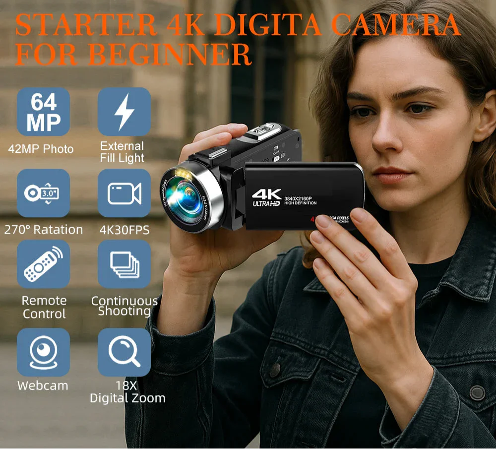 4K Digital Camera Dual Battery 64GB Card Included Black-3