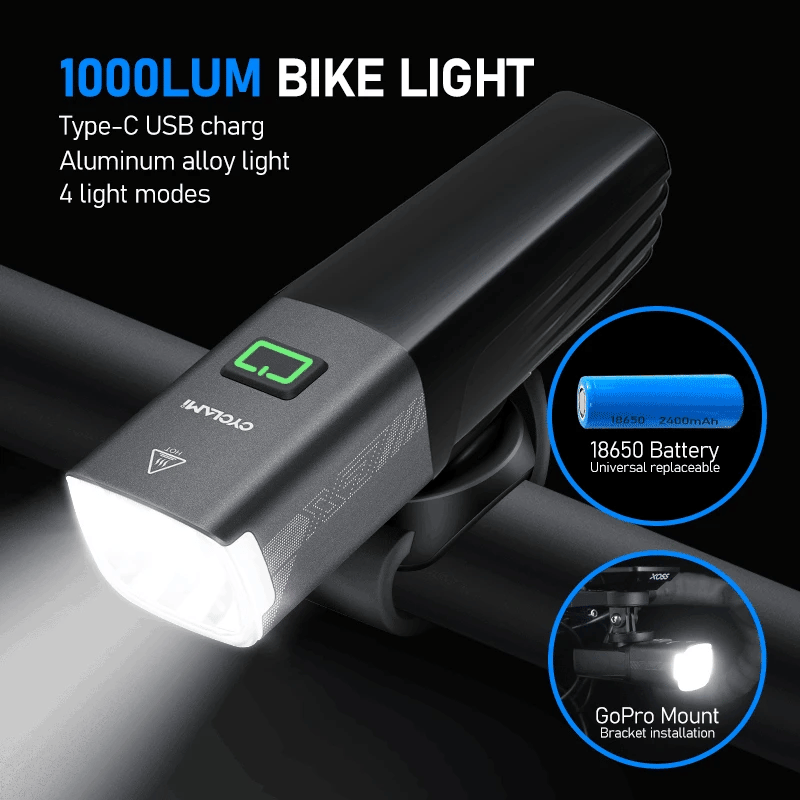 1000LM Smart Bike Headlight USB Rechargeable Black-1