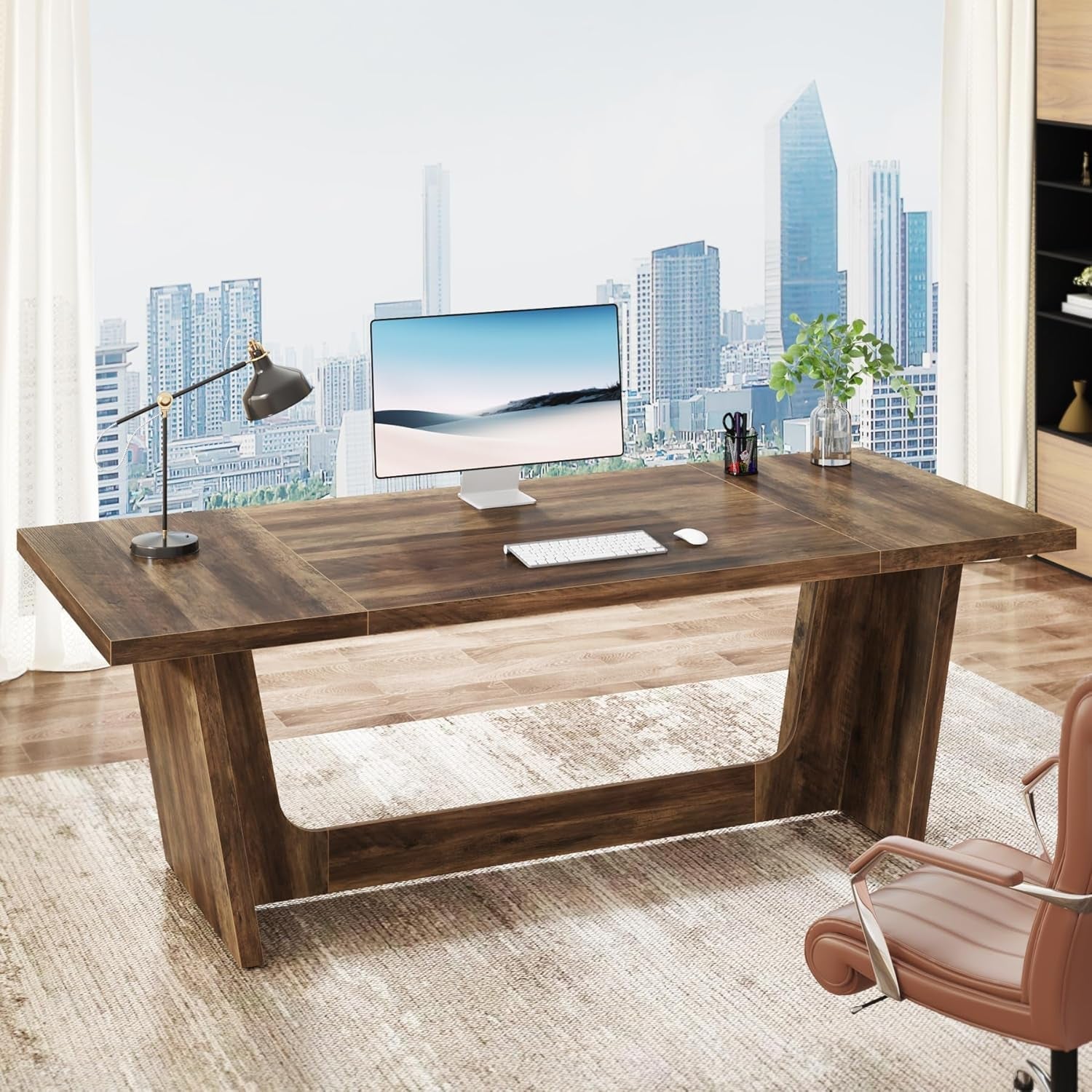 71 Inch Brown Executive Wood Computer Desk-3
